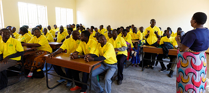  A class of students at the School of Agriculture for Family Independence (SAFI) in M’bwatalika listen to their teacher.