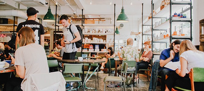 crowd of people at local cafe