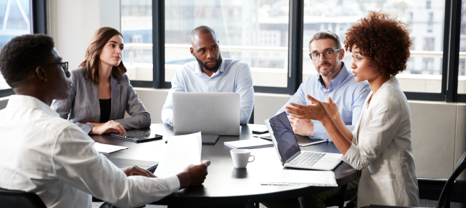 group of employees in a meeting