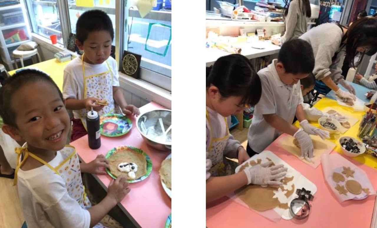 Kids Café でパンケーキや  クッキーをつくる子どもたち